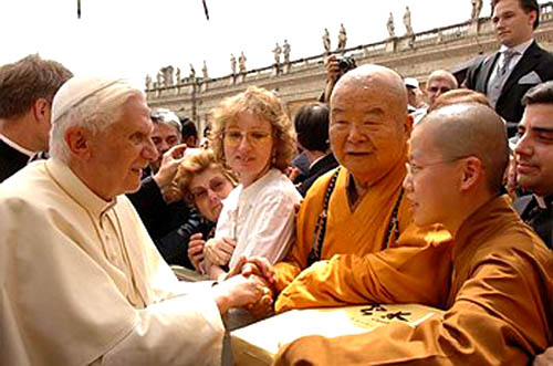 Benedict XVI greeting Buddhist monks in St. Peter's Square